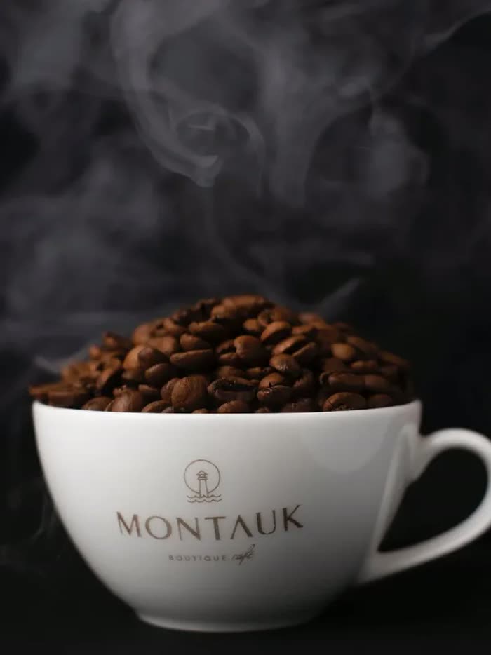 A Montauk cup with steam rising from it